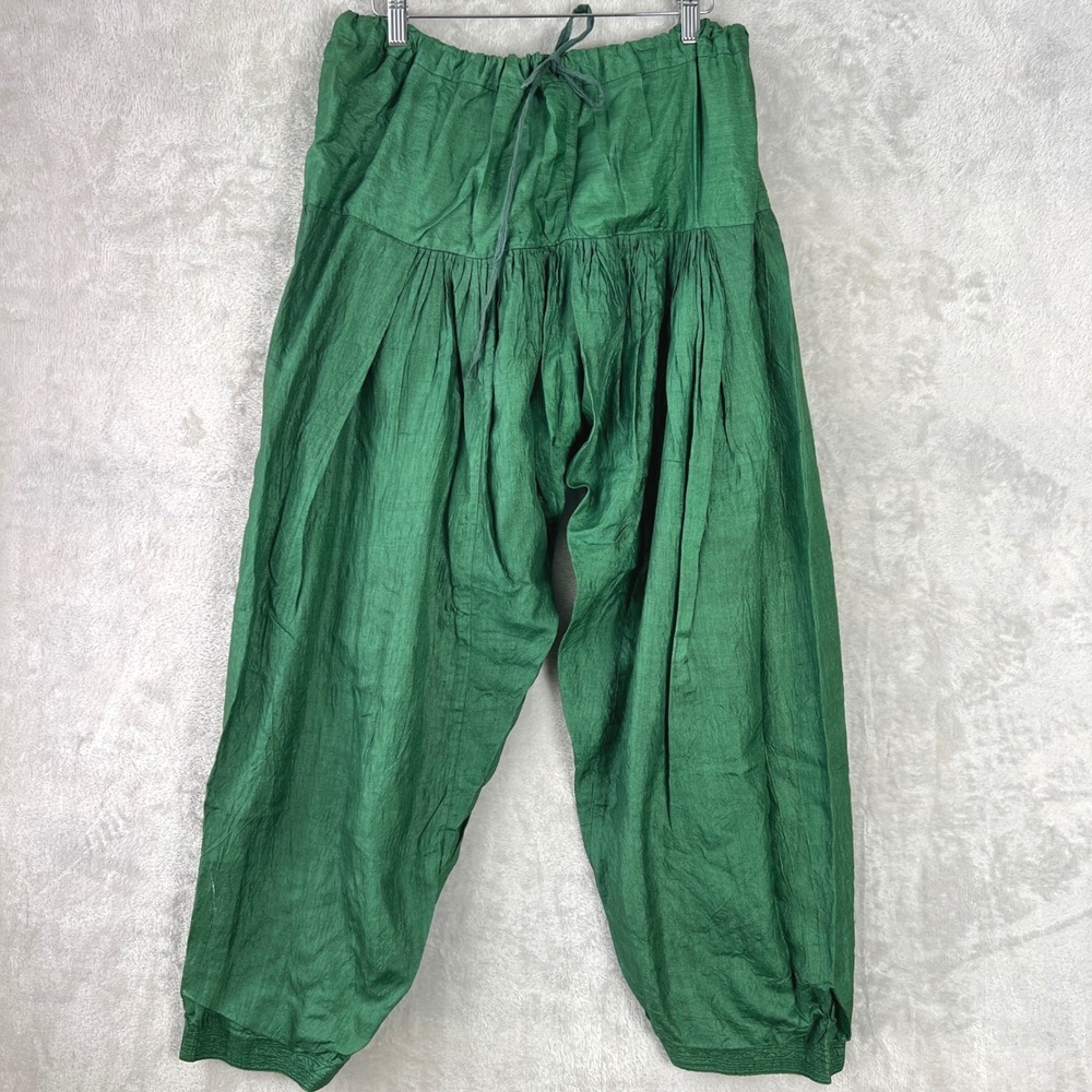 Vintage Textured Harem MC Hammer Pants Green Boho Baggy Trousers one size